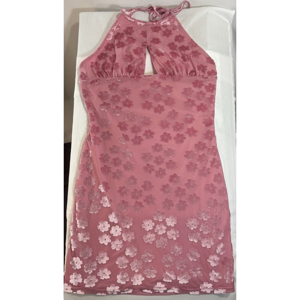 Daisy Street Pink Floral Halter Mini Dress Y2K‎ Coquette Bodycon M Festival Rave